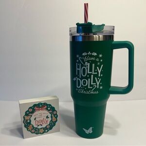 NEW Dolly Parton Christmas collection tumbler & decorative wreath wood block